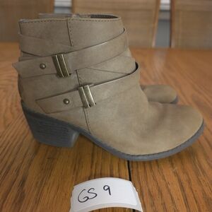 Kids' Taupe Faux-Leather Ankle Boots with Wrap Straps